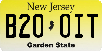 NJ license plate B20OIT