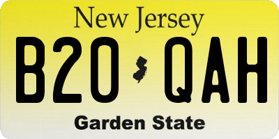 NJ license plate B20QAH