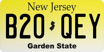NJ license plate B20QEY