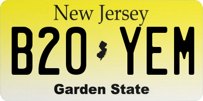 NJ license plate B20YEM