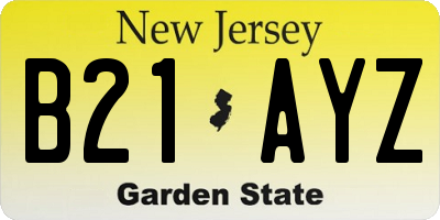 NJ license plate B21AYZ
