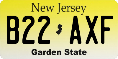 NJ license plate B22AXF