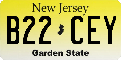 NJ license plate B22CEY