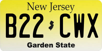NJ license plate B22CWX