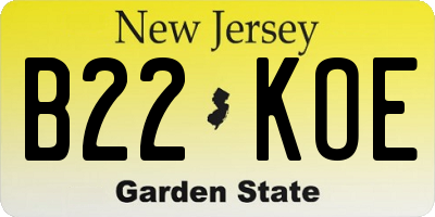 NJ license plate B22KOE