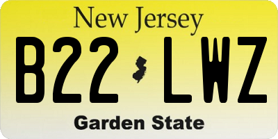 NJ license plate B22LWZ