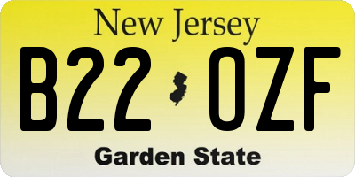 NJ license plate B22OZF