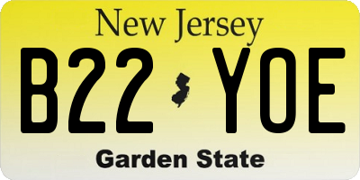 NJ license plate B22YOE