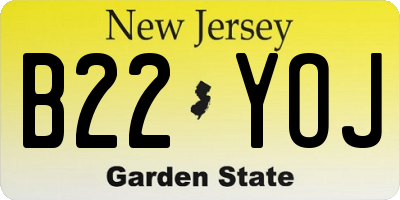 NJ license plate B22YOJ
