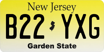 NJ license plate B22YXG