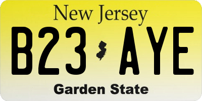 NJ license plate B23AYE