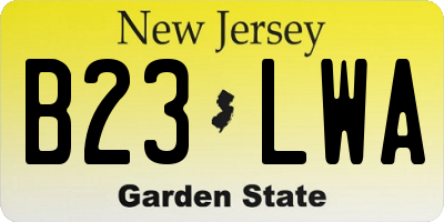 NJ license plate B23LWA