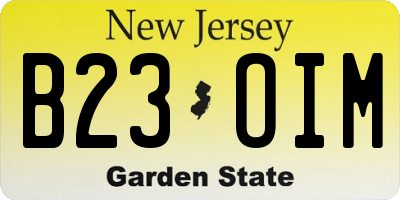 NJ license plate B23OIM