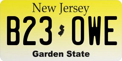 NJ license plate B23OWE