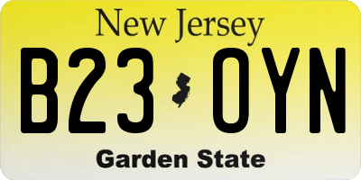 NJ license plate B23OYN