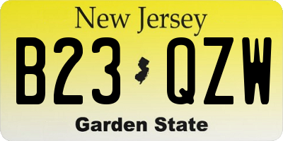 NJ license plate B23QZW