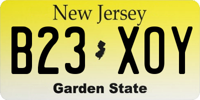 NJ license plate B23XOY