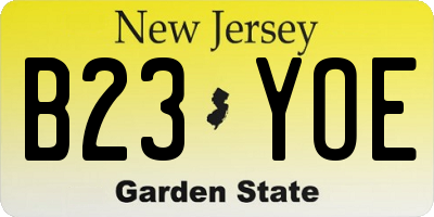 NJ license plate B23YOE