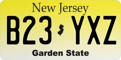 NJ license plate B23YXZ