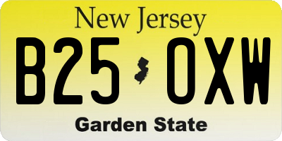 NJ license plate B25OXW