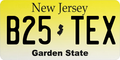 NJ license plate B25TEX
