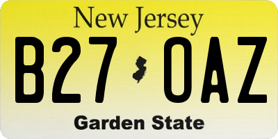 NJ license plate B27OAZ