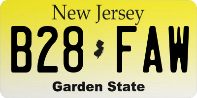 NJ license plate B28FAW