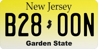 NJ license plate B28OON