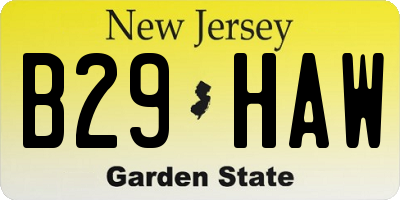 NJ license plate B29HAW