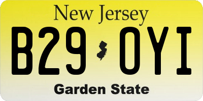 NJ license plate B29OYI