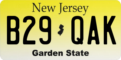 NJ license plate B29QAK