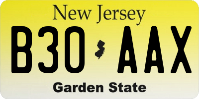 NJ license plate B30AAX