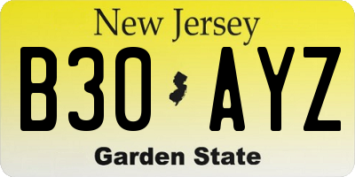 NJ license plate B30AYZ