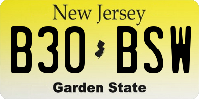NJ license plate B30BSW