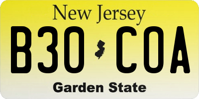 NJ license plate B30COA
