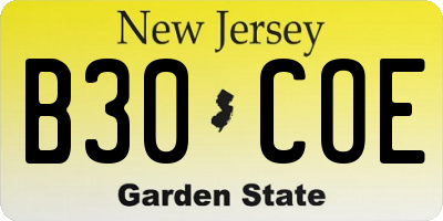 NJ license plate B30COE