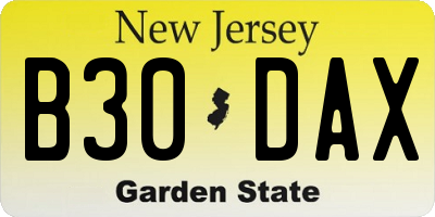 NJ license plate B30DAX
