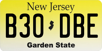 NJ license plate B30DBE