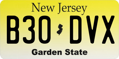 NJ license plate B30DVX