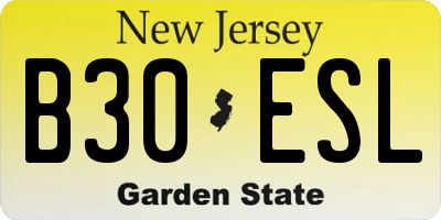 NJ license plate B30ESL