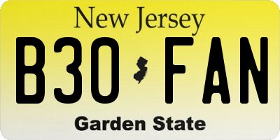 NJ license plate B30FAN