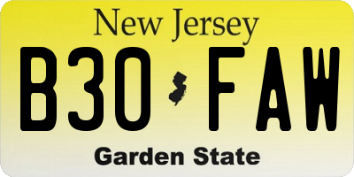 NJ license plate B30FAW