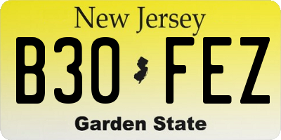 NJ license plate B30FEZ
