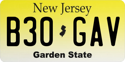 NJ license plate B30GAV