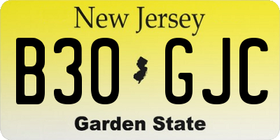 NJ license plate B30GJC