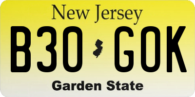 NJ license plate B30GOK