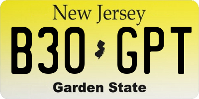 NJ license plate B30GPT