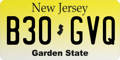 NJ license plate B30GVQ