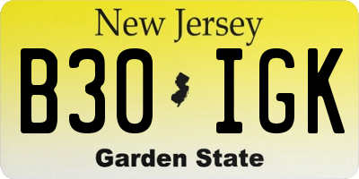 NJ license plate B30IGK