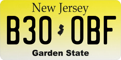 NJ license plate B30OBF